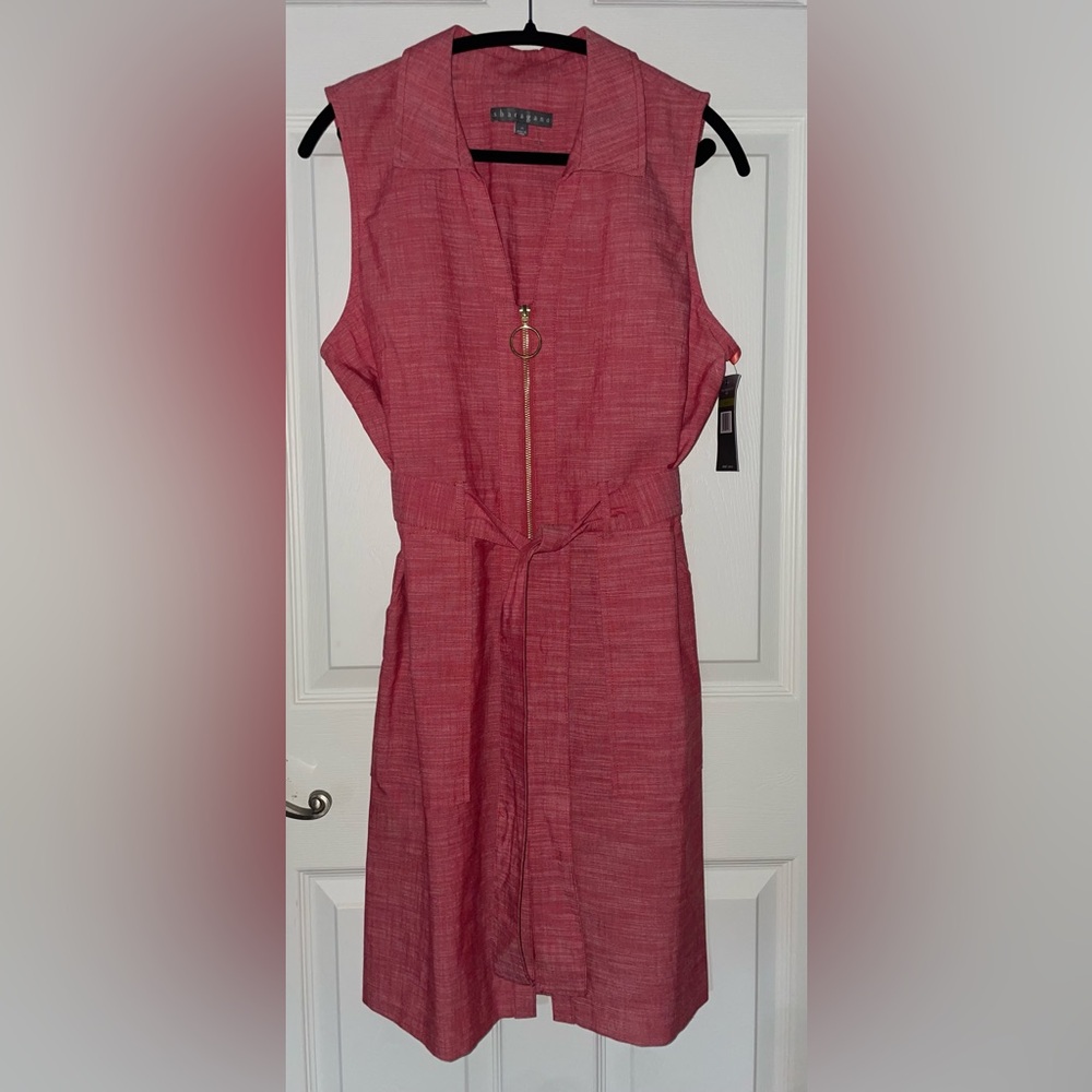 Sharagano Sleeveless Zip-Front Belted Midi Dress in Rose NWT 💥HAS POCKETS💥